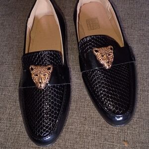 Boy Toddler Black Loafers with Gold Accent